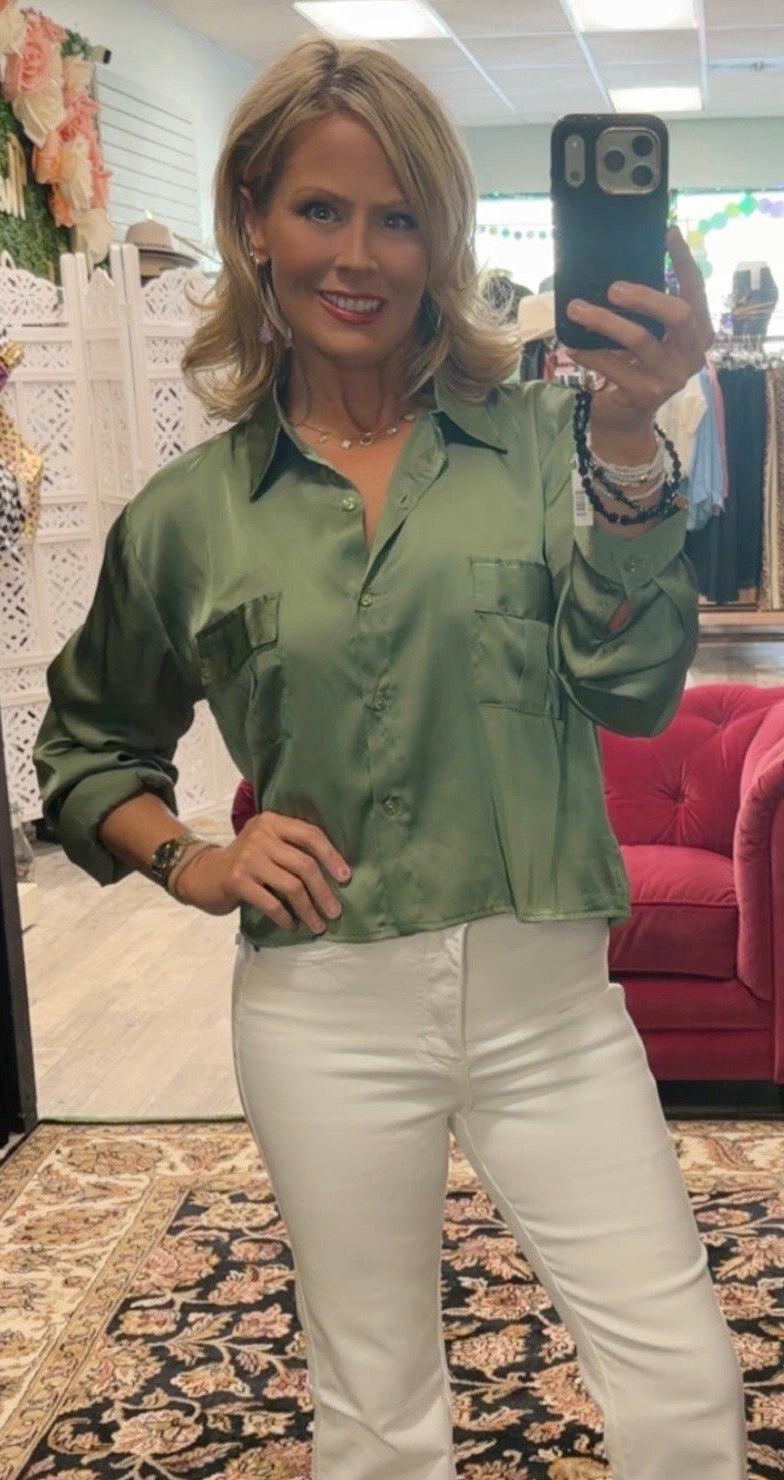 Forest Nights Satin Crop Blouse