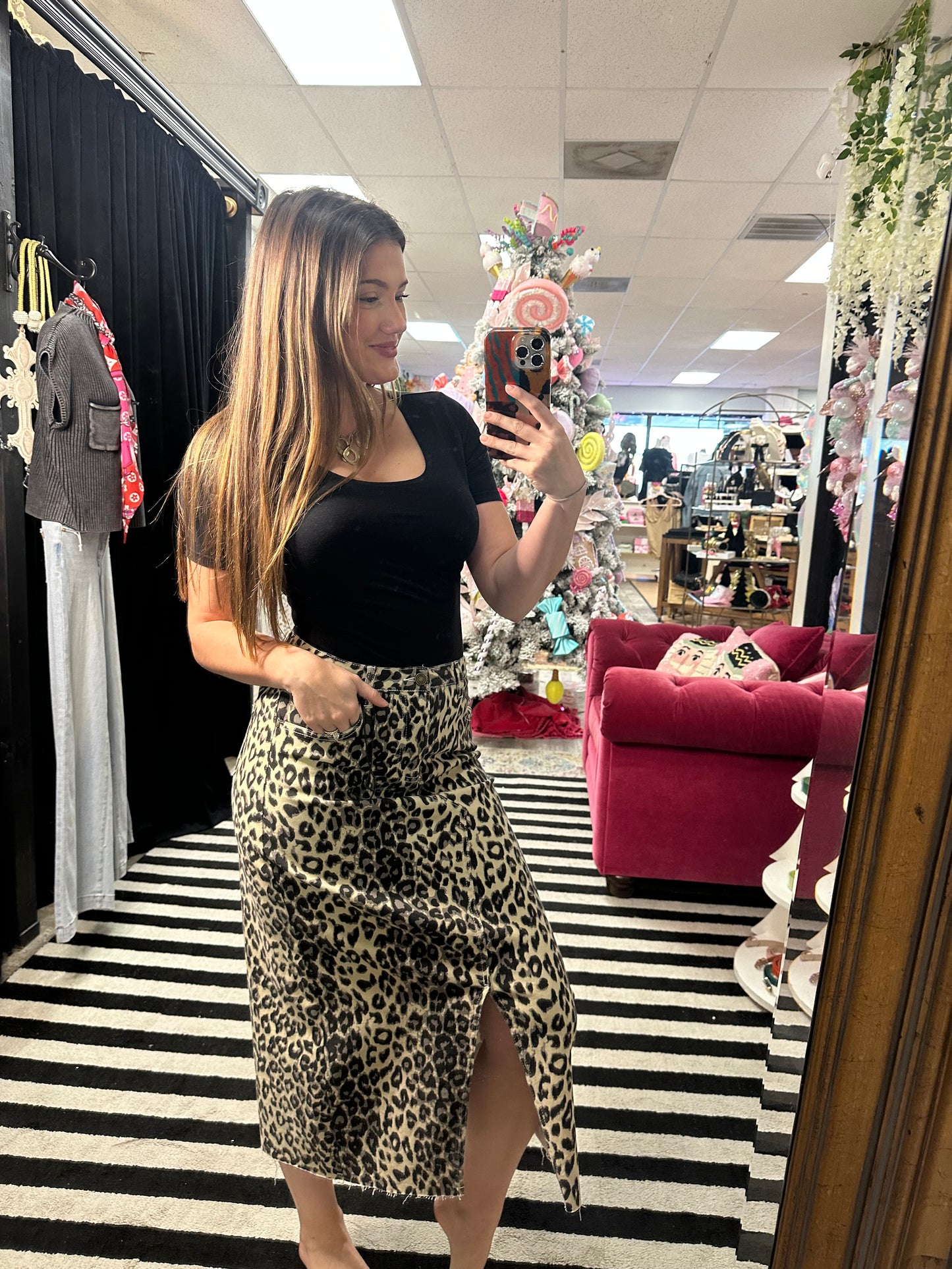 Leopard Denim Skirt