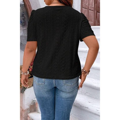Curvy Puff Sleeve Eyelet Blouse