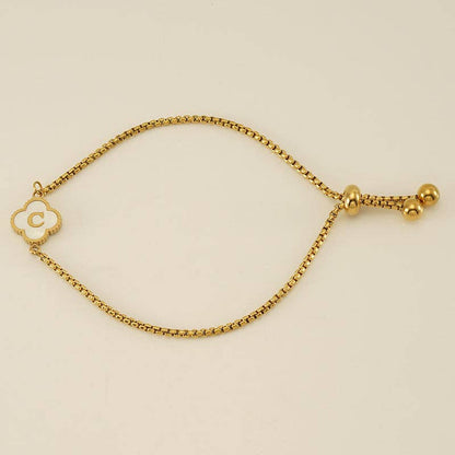 Initial Letter Four Leaf Clover Bracelet in Stainless Steel