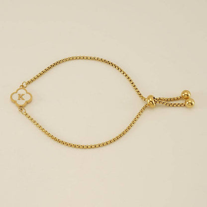 Initial Letter Four Leaf Clover Bracelet in Stainless Steel
