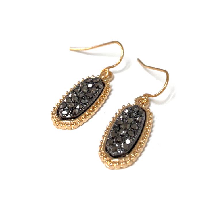 Stones on Hexagon Shape Pendant Dangle Earrings