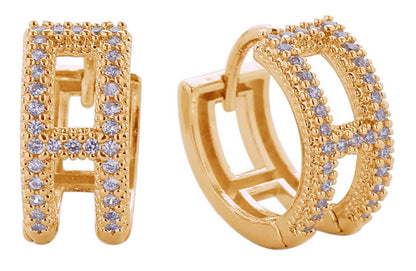 H Pave CZ Huggie Earrings