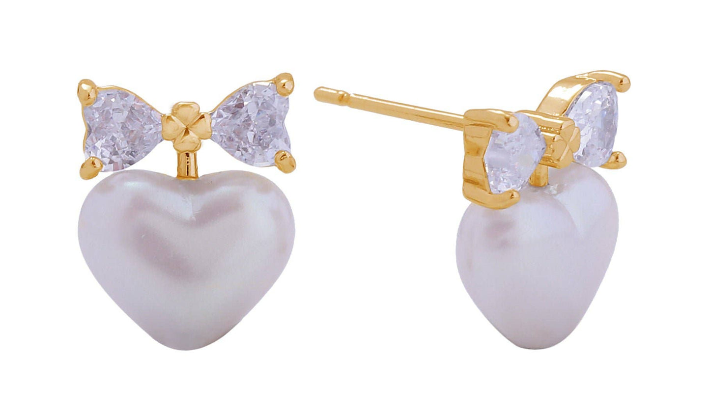 Ribbon Tied Heart Post Earrings