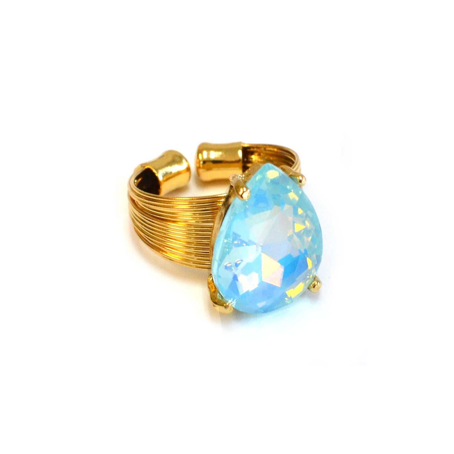 Teardrop Glass Crystal Cocktail Bead Adjustable Wire Ring
