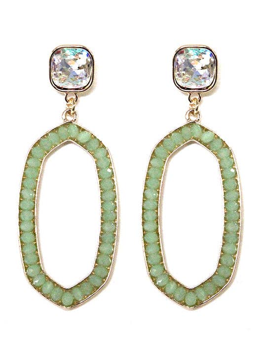 Iridescent Post Gemstone Oval Dangle Earrings
