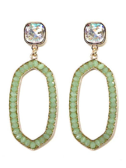 Iridescent Post Gemstone Oval Dangle Earrings
