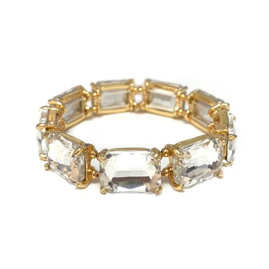 Rectangular Glass Crystal Linked Stretch Bracelet