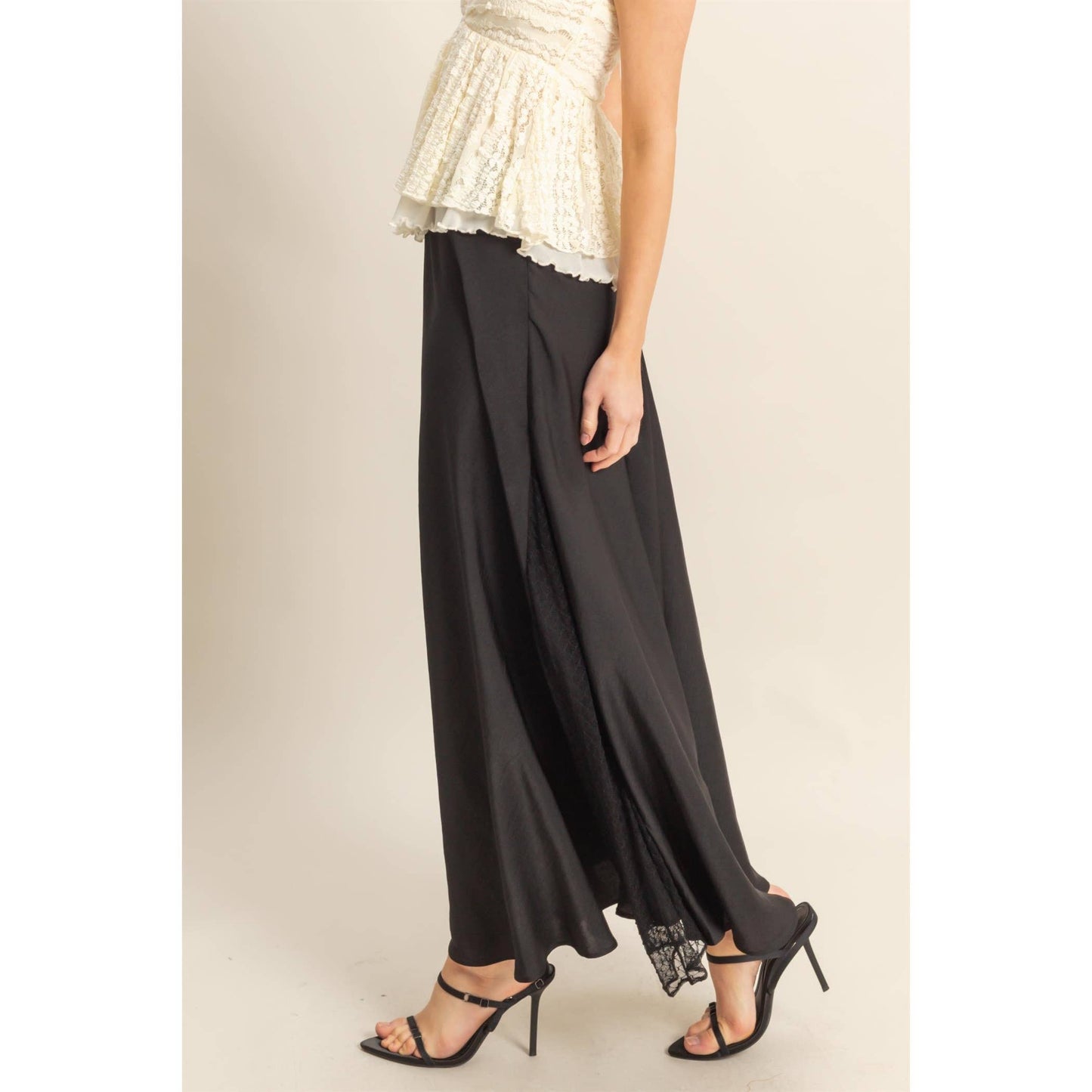 Lace Detail Satin Maxi Skirt