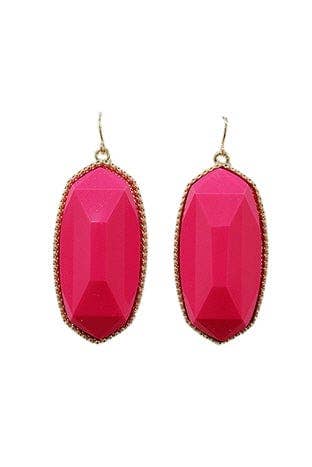 Penelope Small Oval Hexagon Drop Earrings in vibrant pink add charm and style to any outfit, perfect for all occasions.