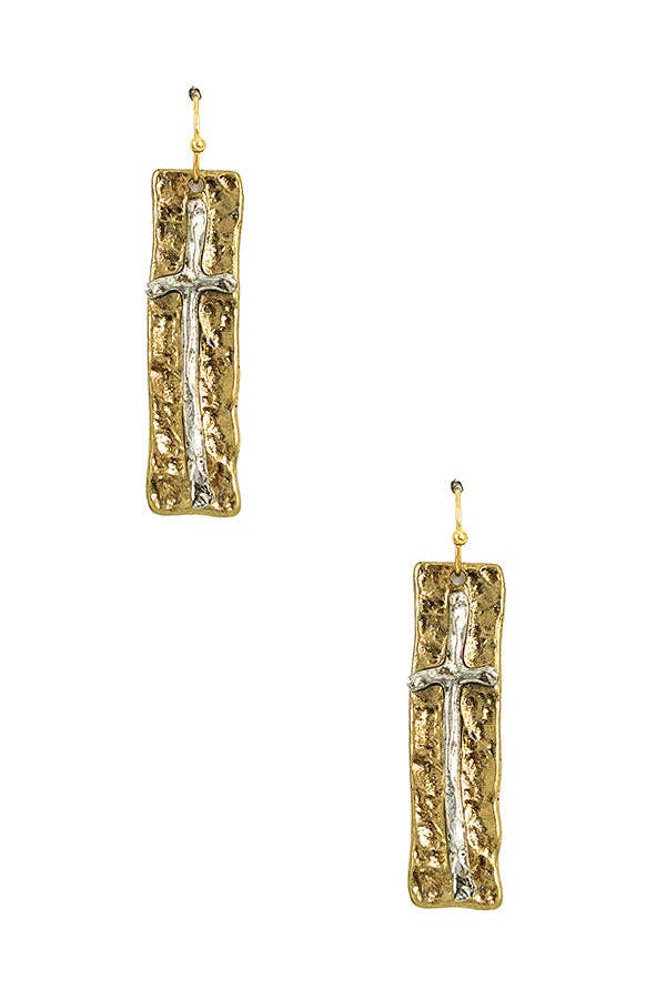 Hammered Cross Accent Dangle Earring
