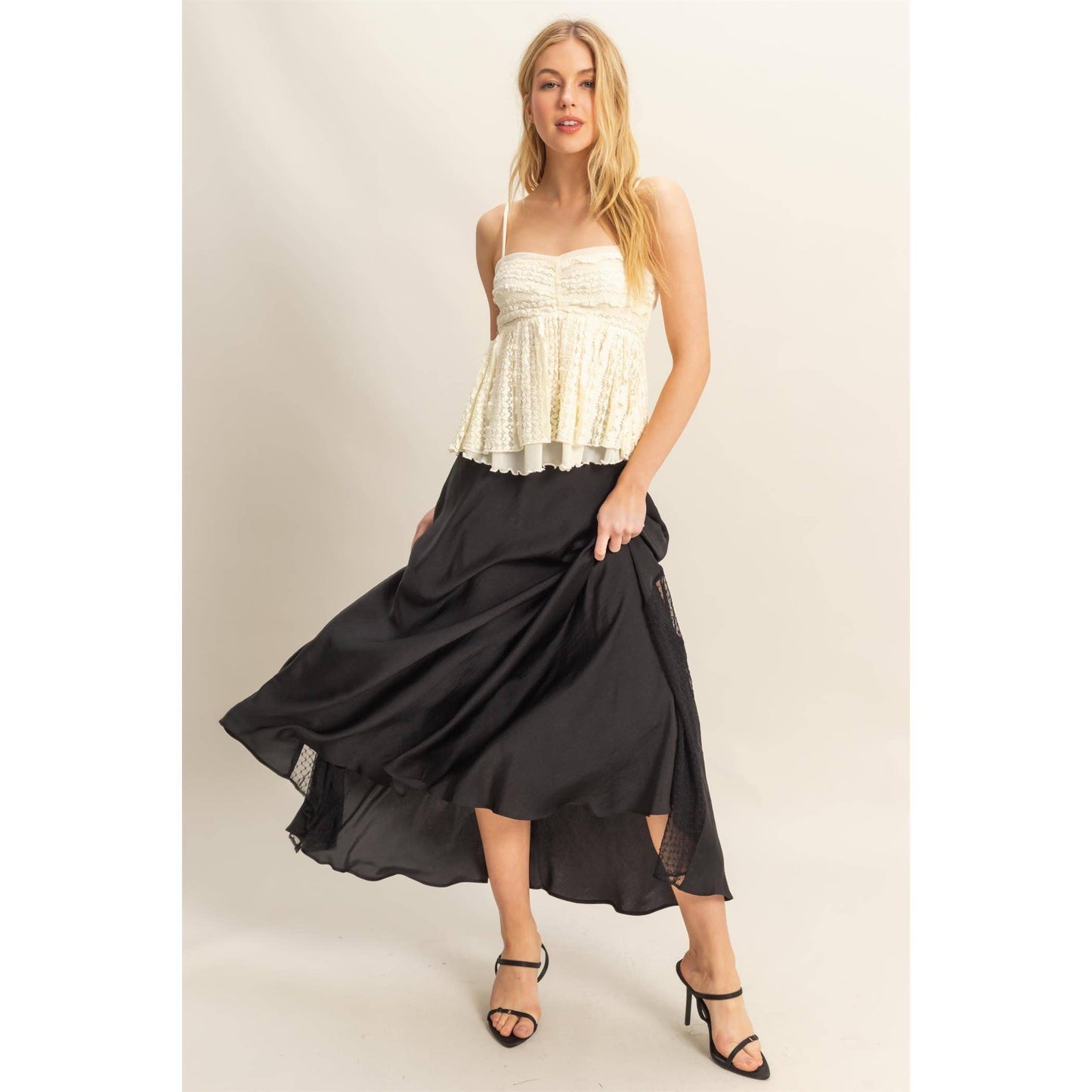 Lace Detail Satin Maxi Skirt