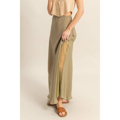 Lace Detail Satin Maxi Skirt