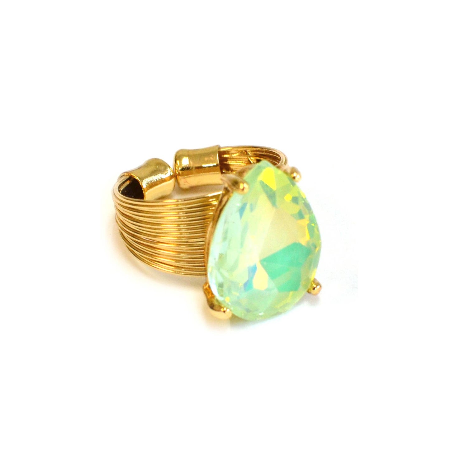 Teardrop Glass Crystal Cocktail Bead Adjustable Wire Ring