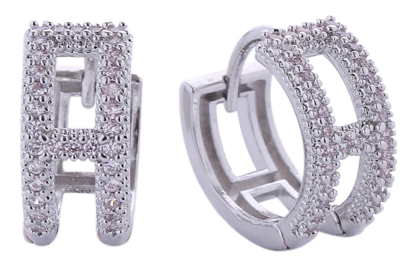 H Pave CZ Huggie Earrings