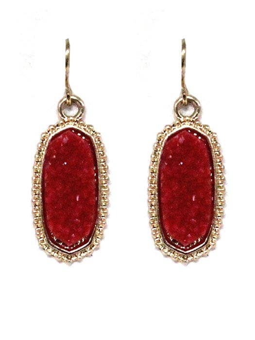 Druzy Stone Oval Hexagon Drop Earrings