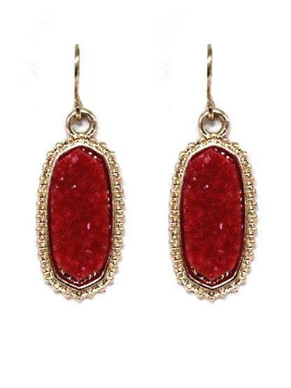 Druzy Stone Oval Hexagon Drop Earrings
