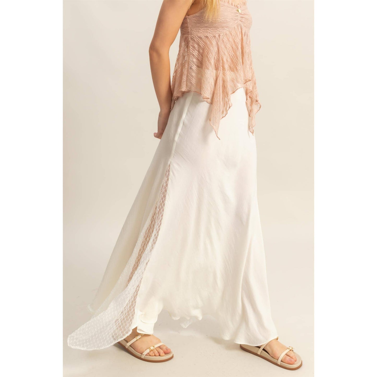 Lace Detail Satin Maxi Skirt