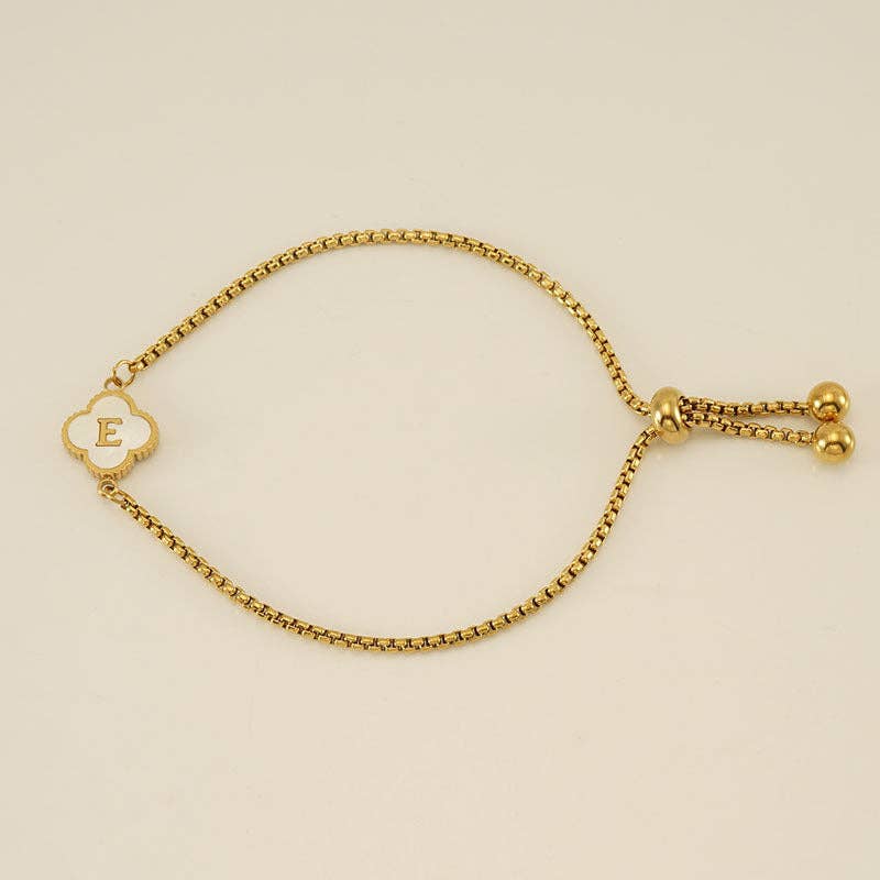Initial Letter Four Leaf Clover Bracelet in Stainless Steel