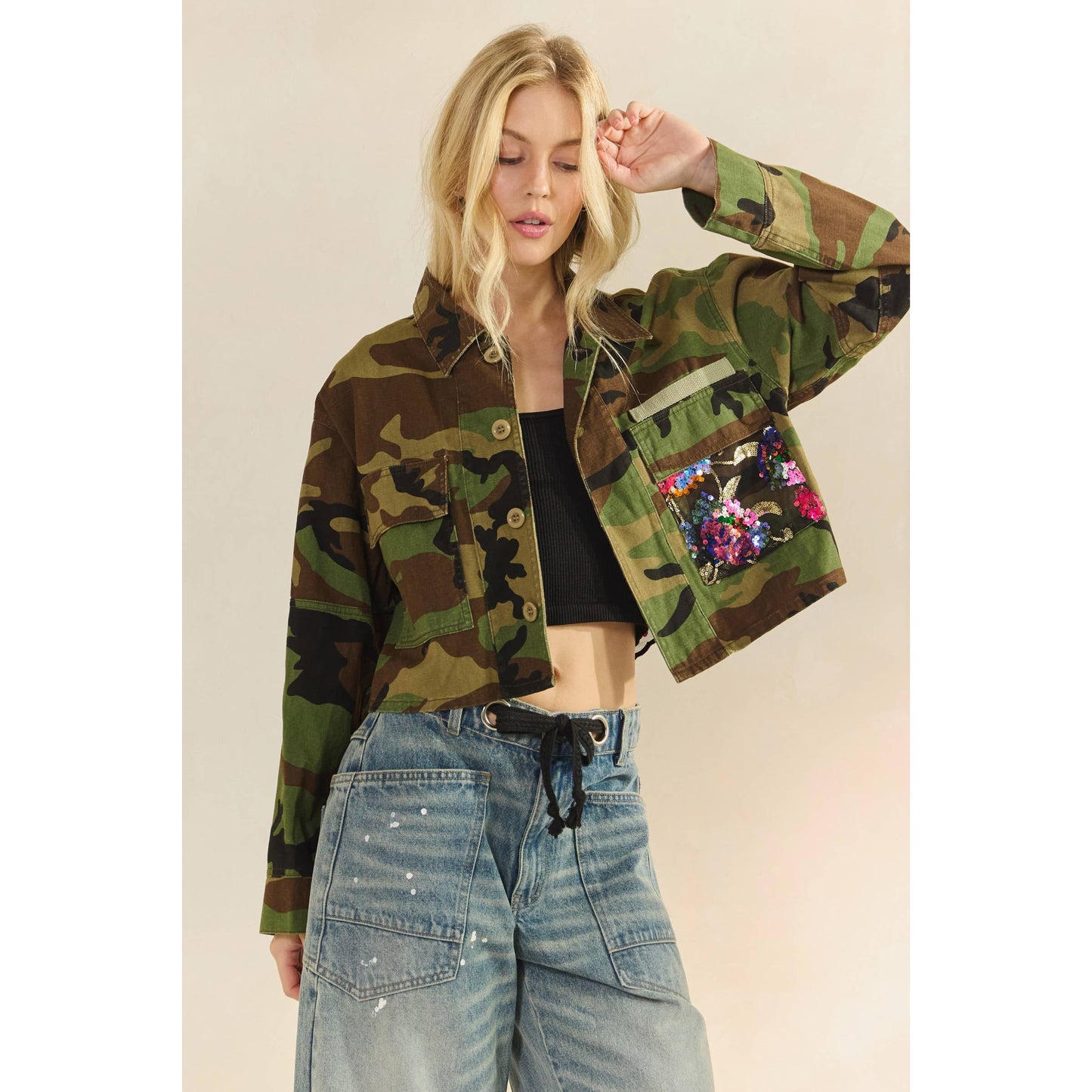 Curvy Camo Contrast Jacket