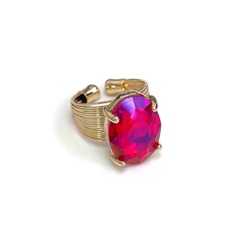 Oval Crystal Glass Single Stone Cocktail ADJ Wire Rings