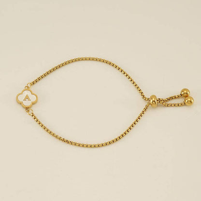 Initial Letter Four Leaf Clover Bracelet in Stainless Steel