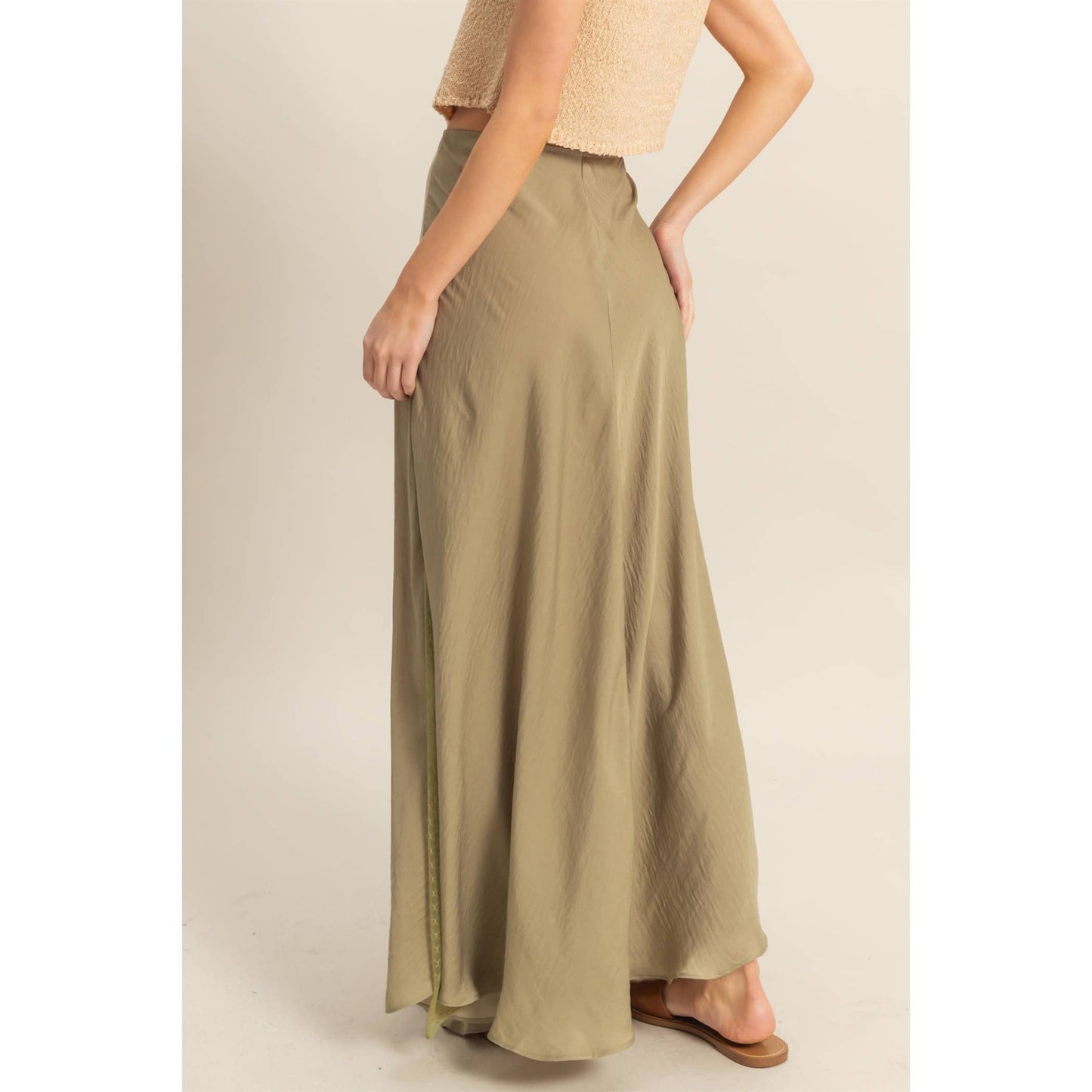 Lace Detail Satin Maxi Skirt
