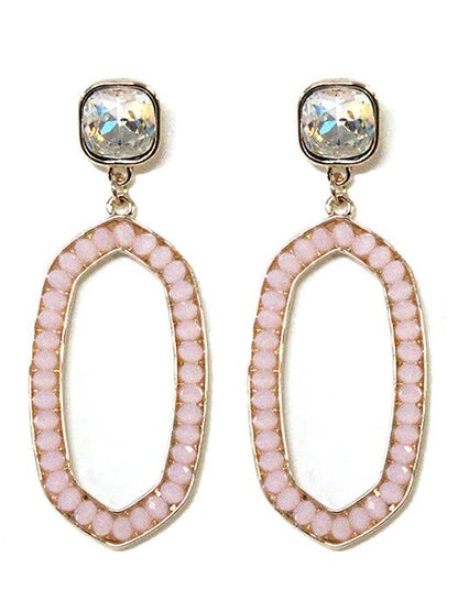 Iridescent Post Gemstone Oval Dangle Earrings