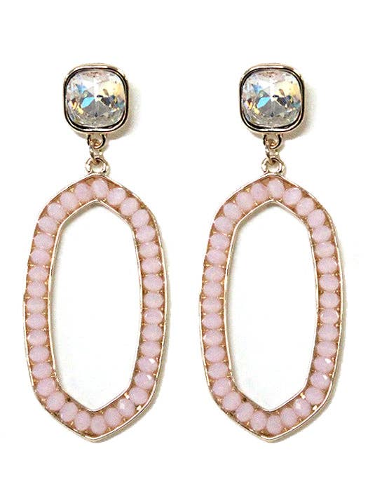 Iridescent Post Gemstone Oval Dangle Earrings