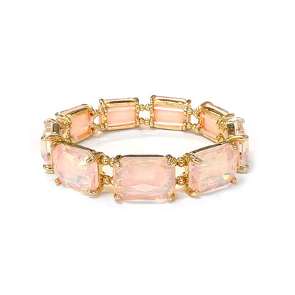 Rectangular Glass Crystal Linked Stretch Bracelet