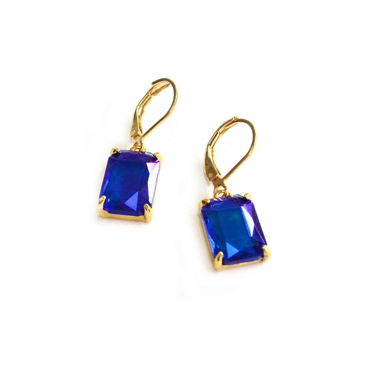 Square Glass Beads Dangle Lever Back Drop Earrings