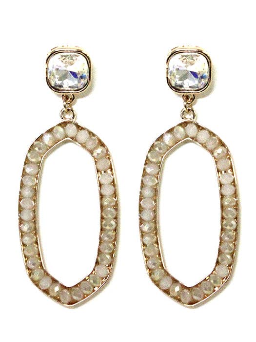 Iridescent Post Gemstone Oval Dangle Earrings