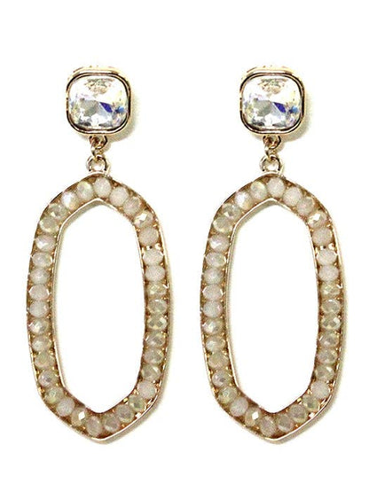 Iridescent Post Gemstone Oval Dangle Earrings