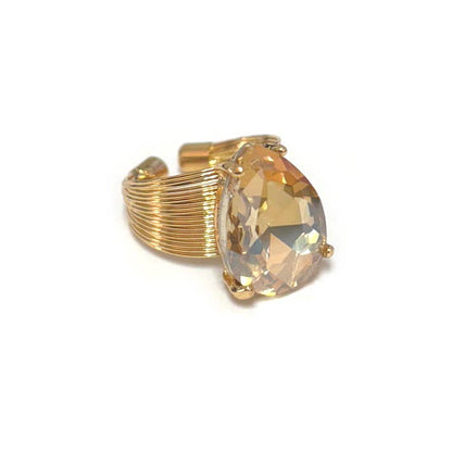 Teardrop Glass Crystal Cocktail Bead Adjustable Wire Ring