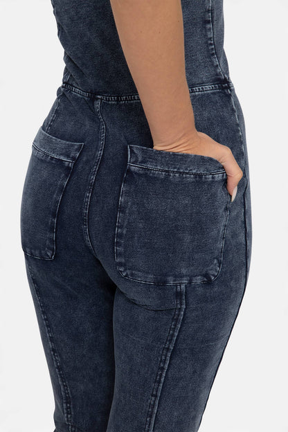 Denim Strapless Flared Jumpsuit