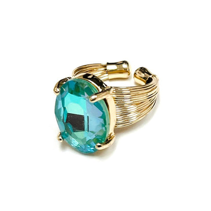 Oval Crystal Glass Single Stone Cocktail ADJ Wire Rings