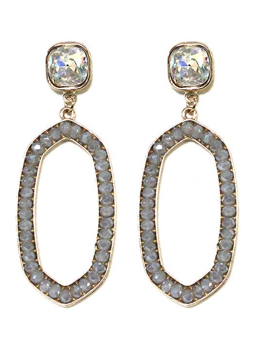 Iridescent Post Gemstone Oval Dangle Earrings
