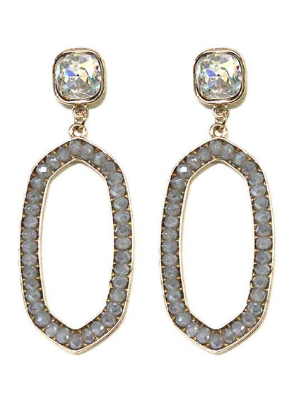 Iridescent Post Gemstone Oval Dangle Earrings
