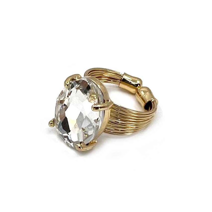 Oval Crystal Glass Single Stone Cocktail ADJ Wire Rings
