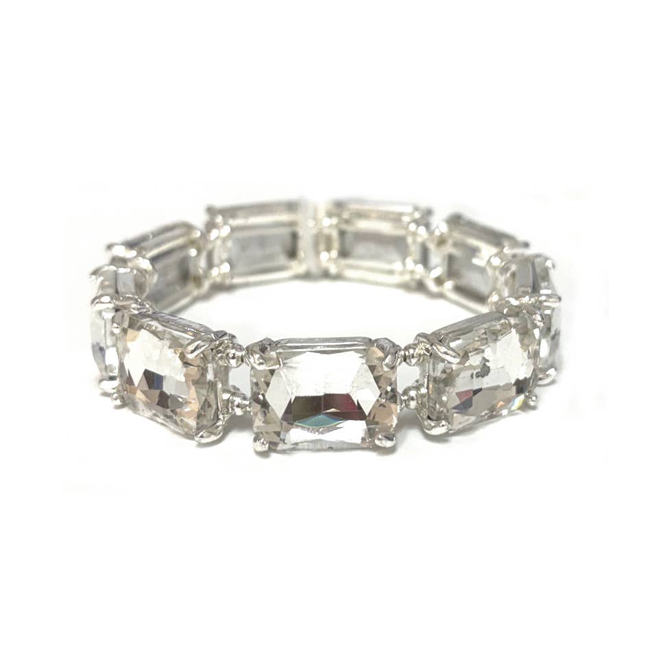 Rectangular Glass Crystal Linked Stretch Bracelet