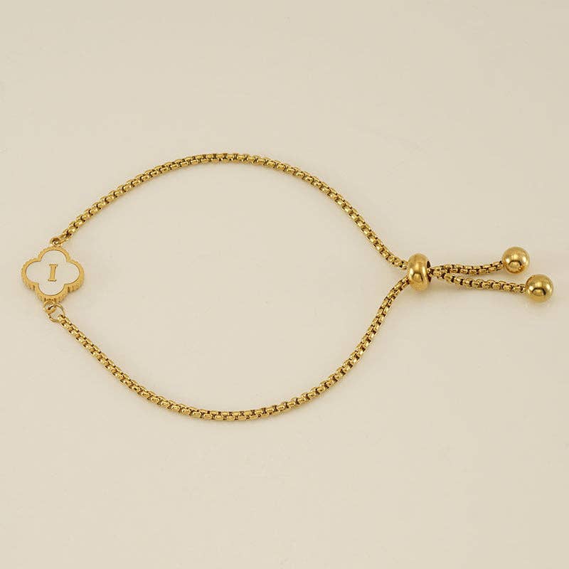 Initial Letter Four Leaf Clover Bracelet in Stainless Steel