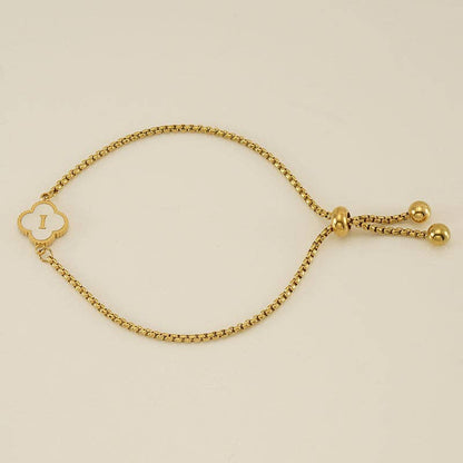 Initial Letter Four Leaf Clover Bracelet in Stainless Steel