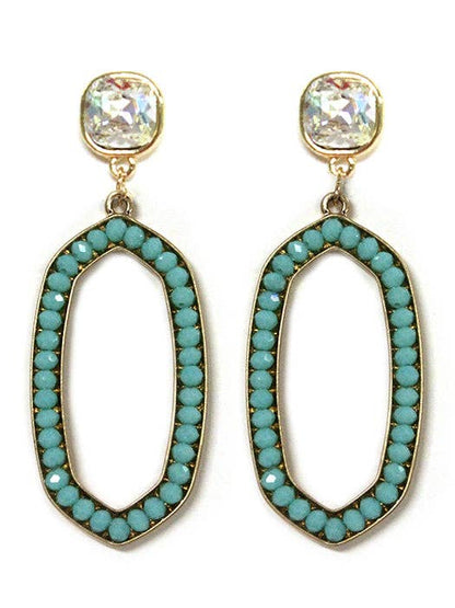 Iridescent Post Gemstone Oval Dangle Earrings