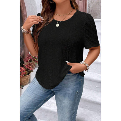 Curvy Puff Sleeve Eyelet Blouse