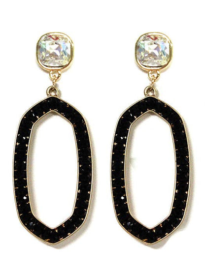Iridescent Post Gemstone Oval Dangle Earrings