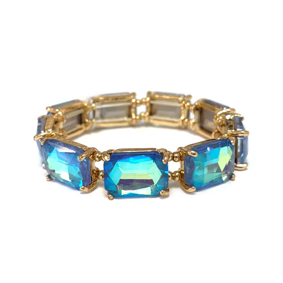 Rectangular Glass Crystal Linked Stretch Bracelet