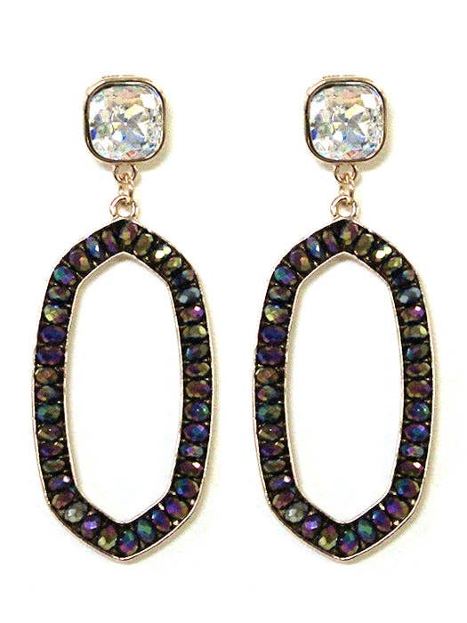 Iridescent Post Gemstone Oval Dangle Earrings