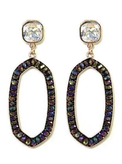 Iridescent Post Gemstone Oval Dangle Earrings