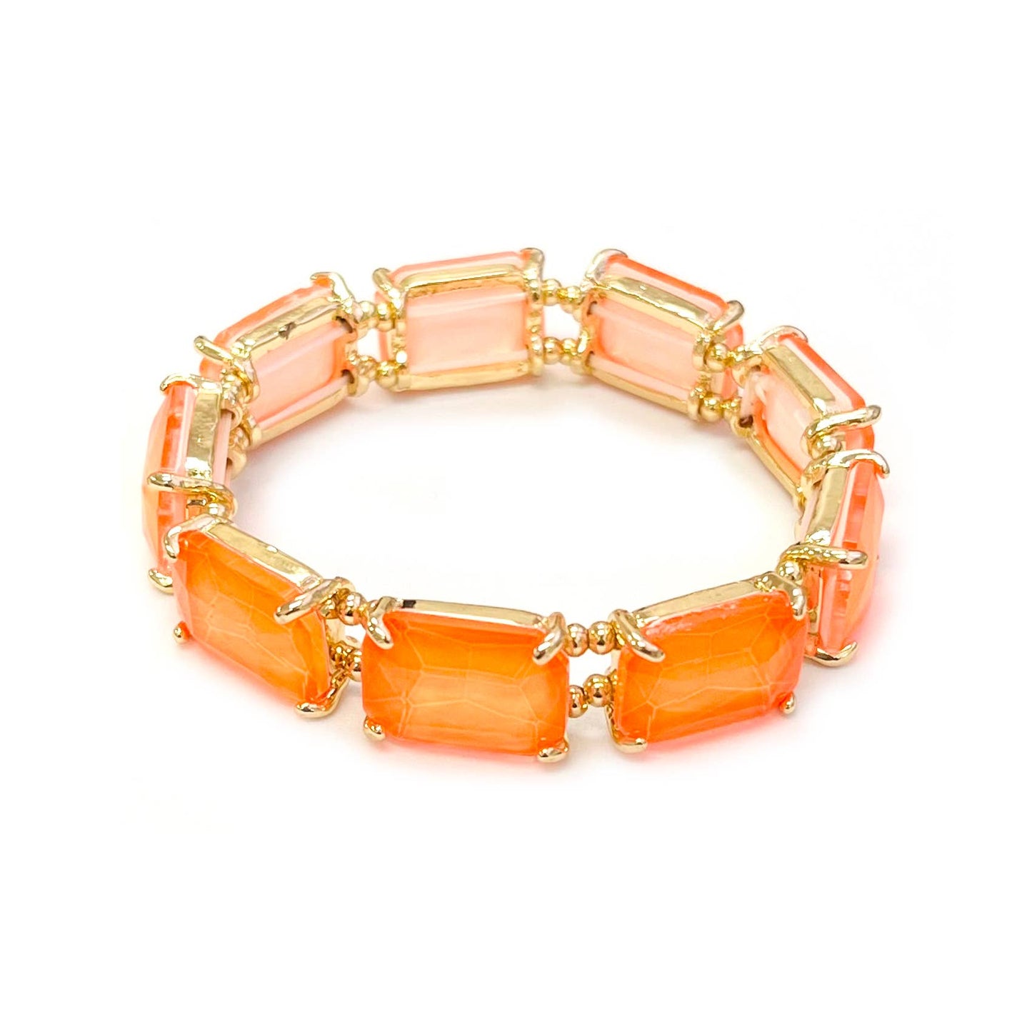 Rectangular Glass Crystal Linked Stretch Bracelet
