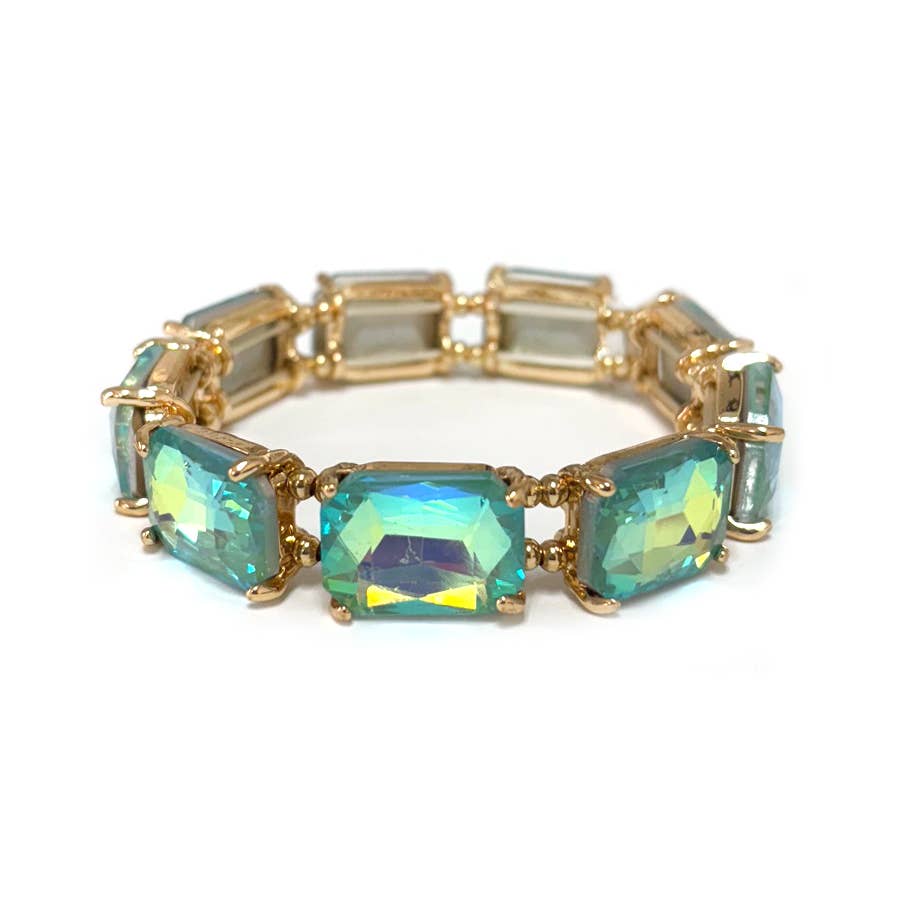 Rectangular Glass Crystal Linked Stretch Bracelet